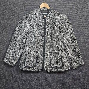 Requirements Quilted Jacket W Plus Size 1X Black Leopard Print Full Zip Up